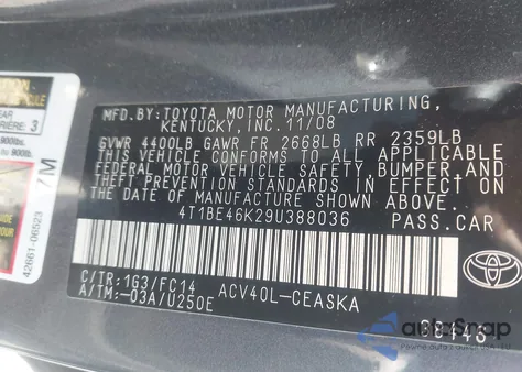 2009 Toyota Camry Se from USA, damaged, VIN 4T1BE46K29U388036